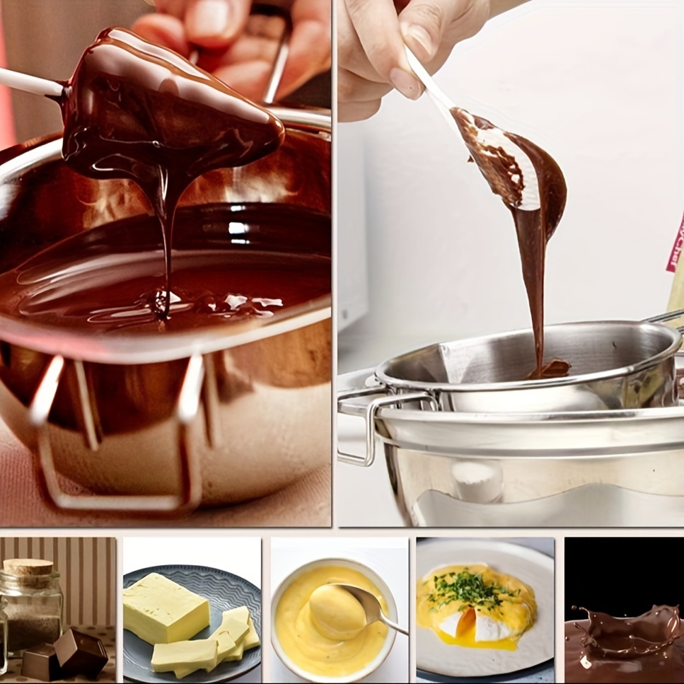 Double Boiler Pot Set, Stainless Steel Melting Pot With Silicone Spatula  For Melting Chocolate, Soap, Wax, Candle Making 600ml And 1600ml