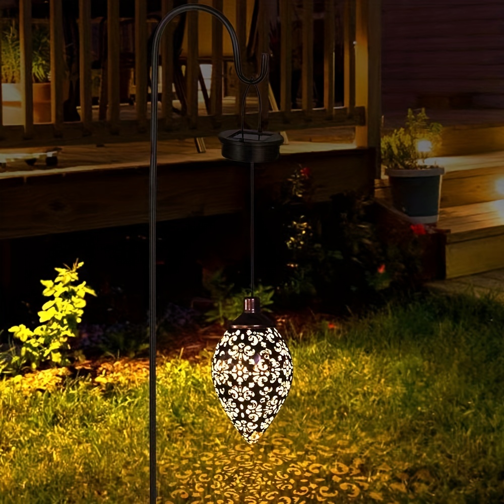 1pc outdoor solar powered olive shape hanging garden yard lawn light decor lamp illuminate your garden with this waterproof solar lantern perfect for outdoor decor solar chandelier courtyard landscape light details 4