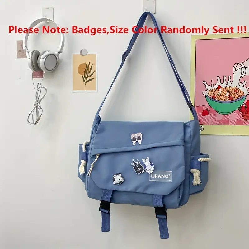 Kawaii Pins Decor Messenger Bag, Release Buckle Decor Flap Crossbody Bag,  Large Capacity School Bag - Temu