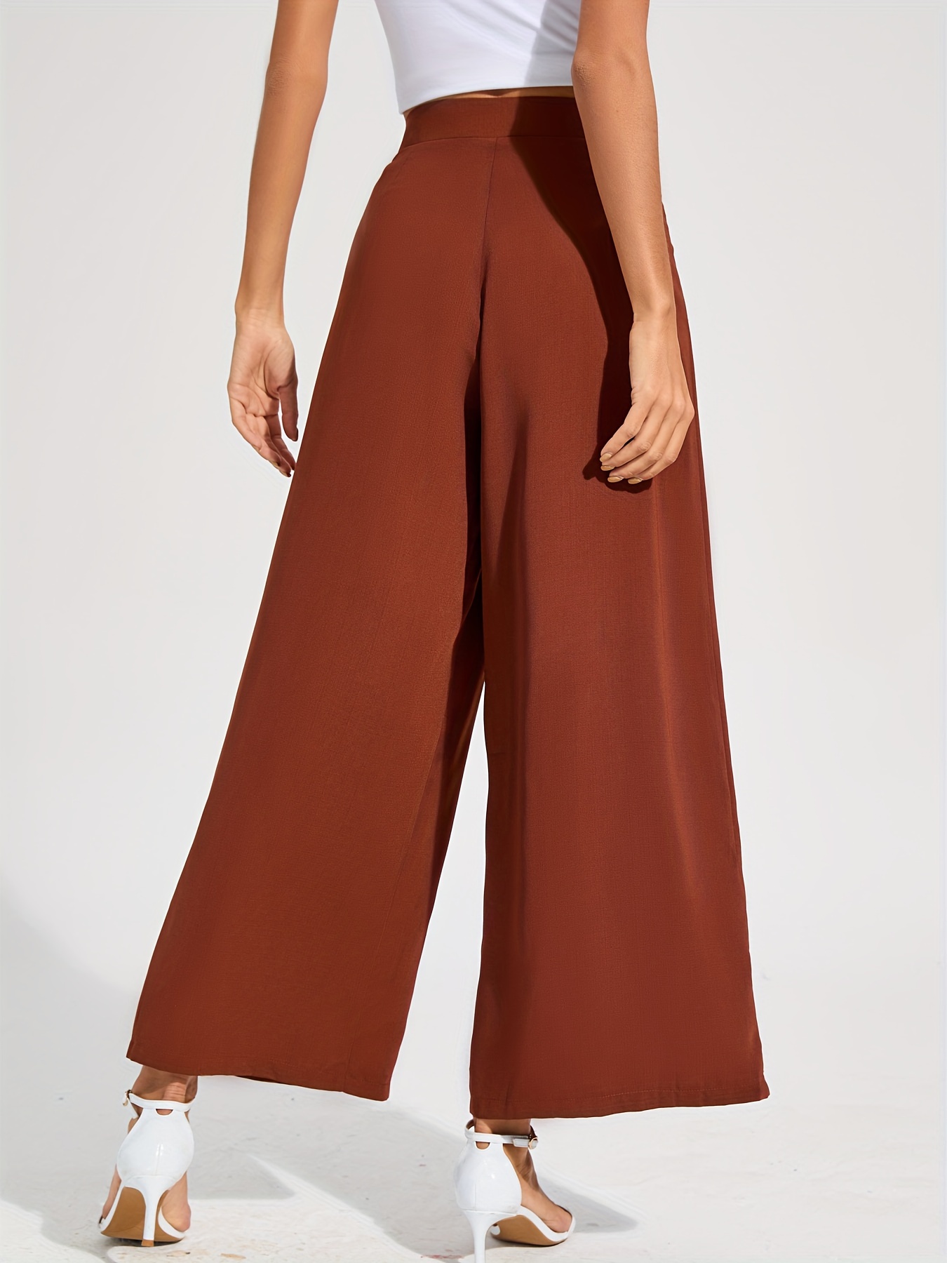 High Rise Pleated Baggy Trousers - Brown