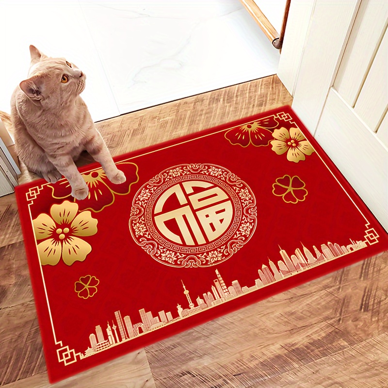 Red Festive Holiday Doormat Non slip And Durable Area Rug - Temu