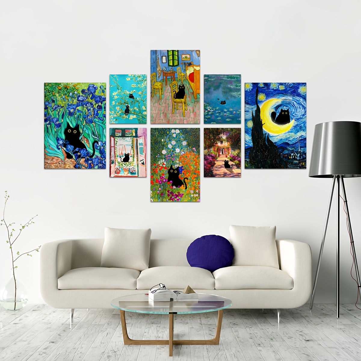 WEERSHUN Claude Monet Garden Oil Paintings On Canvas Black Cat Poster  Flowers Funny Animal Poster Canvas 90s Wall Art Room Aesthetic Posters