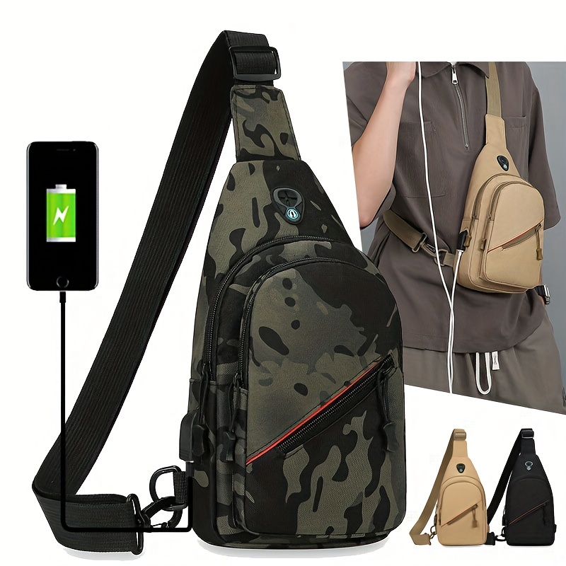 New Chest Bag Unisex Men Chest Pack With USB Charging Earphones Cable Hole Backpack  Name Initials K Letter Pattern Women Shoulder Crossbody Pack For Outdoor  For Student Crossbody Bag Shoulder Bag Handbags