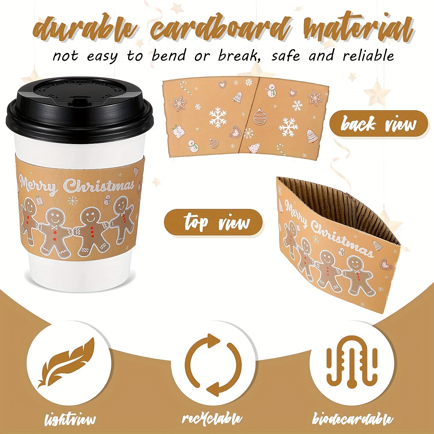 Insulated Cardboard Paper Christmas Coffee Cup Sleeves