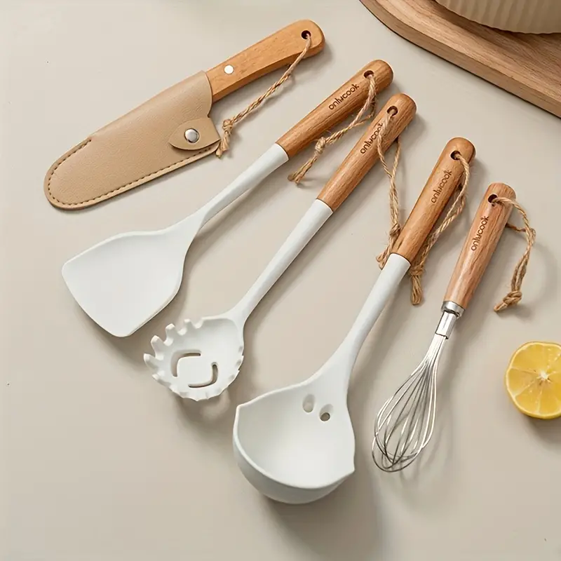 Silicone Wooden Handle No Slip Mini Kitchen Cooking Utensils Tools