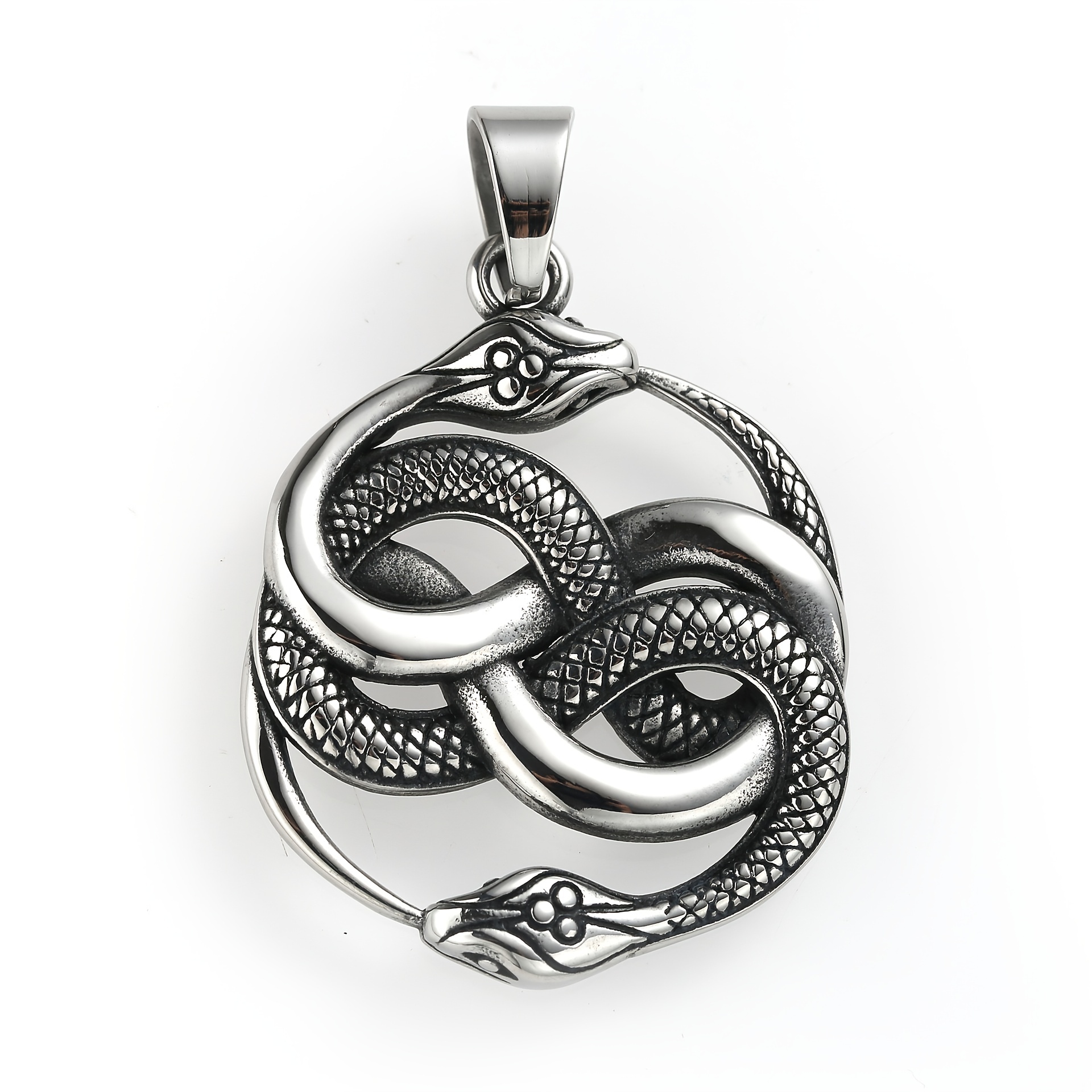 Vintage Silver Double Snake Pendant Necklace for Men