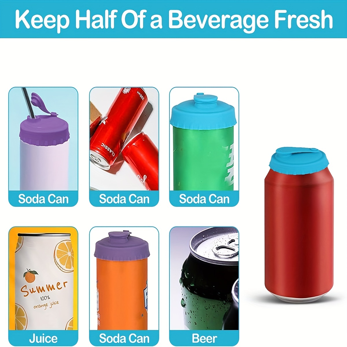 6Pcs Soda Can Cover Lids, Silicone Can Lid Can Protector, Reusable Can  Toppers Can Top for Soda Coke Pop Beer Energy Drink Juice Beverage, Soda  Can