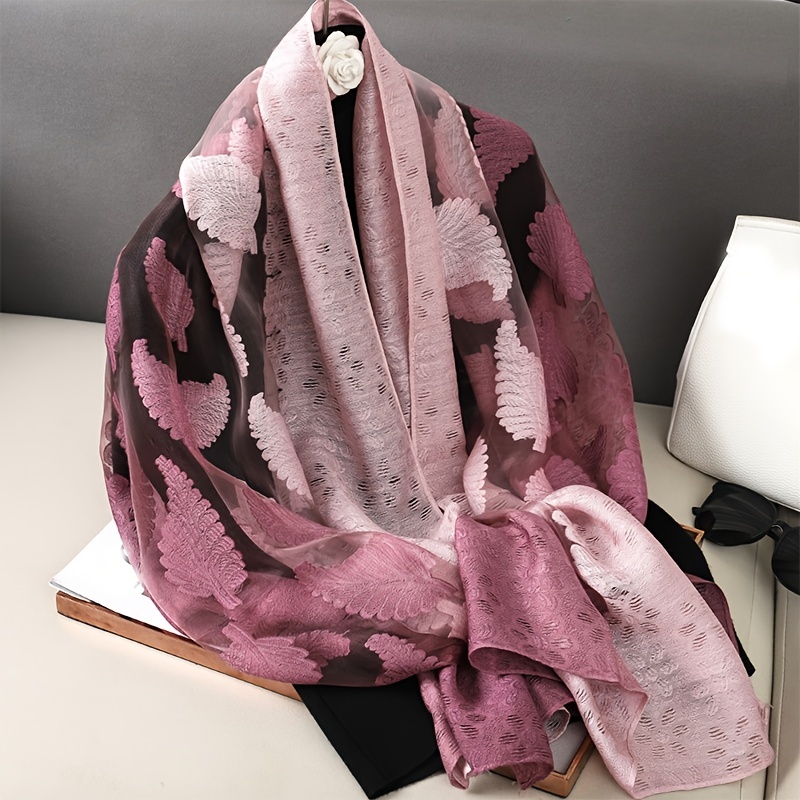 Gradient Scarf Leaf Pattern Versatile Shawl Beach Towel