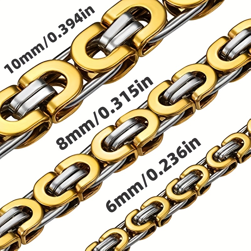 1pc Stainless Steel Golden Flat Byzantine Chain Necklace for Men and Women, Available in 6mm, 8mm, and 10mm Widths and 18-28 inch Lengths,Temu