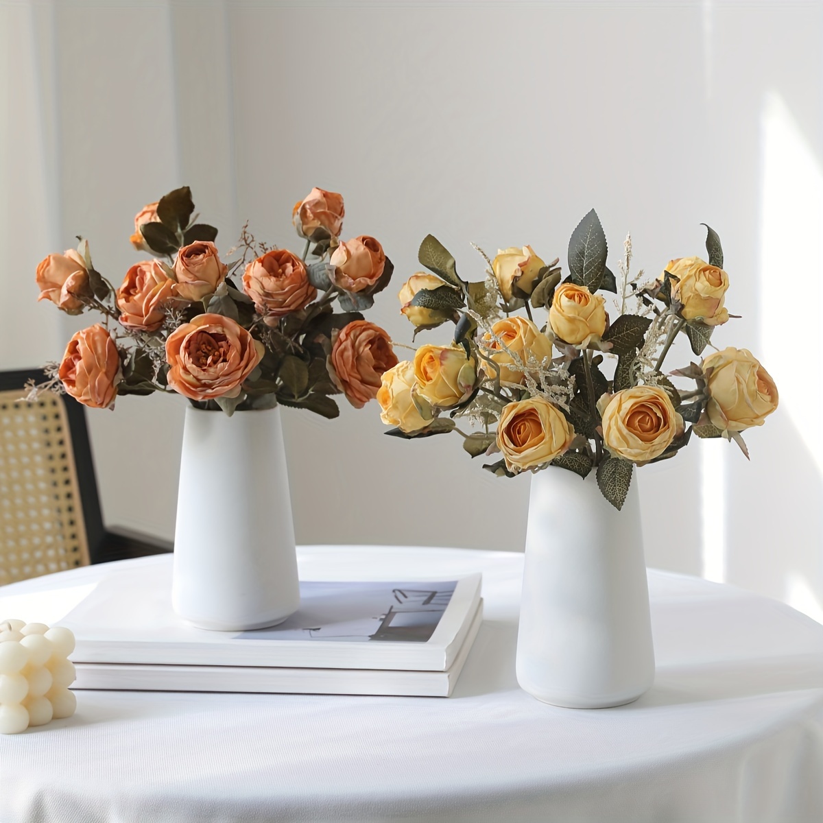 BLOSMON Decoración de mesa, florero de flores artificiales, pequeño arreglo  floral rosa falso, 2 piezas para mesas, centros de mesa, cocina, comedor