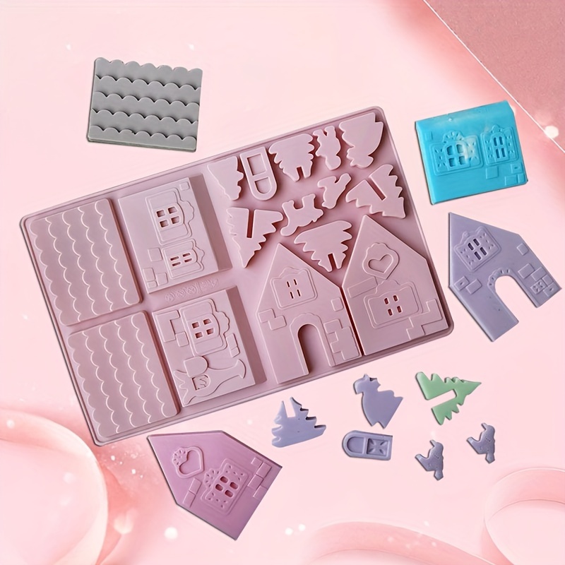 1pc, Christmas Gingerbread House Cake Mold, Silicone Mould 6 Cavity House  Shape Baking Mold For DIY Making Cake, Candy, Chocolate, Candles, Soap, Chri
