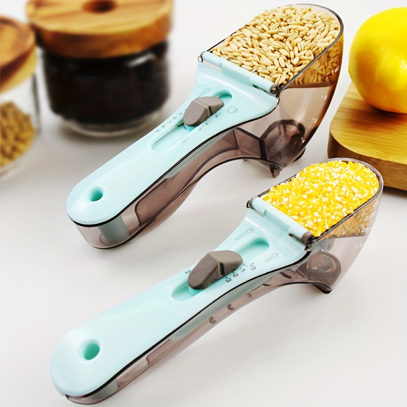  2 PCS Adjustable Measuring Cups and Spoons Set,Kitchen Tool  Plastic Scoop Measuring Cup with Magnetic for Dry and Liquid Ingredient:  Home & Kitchen