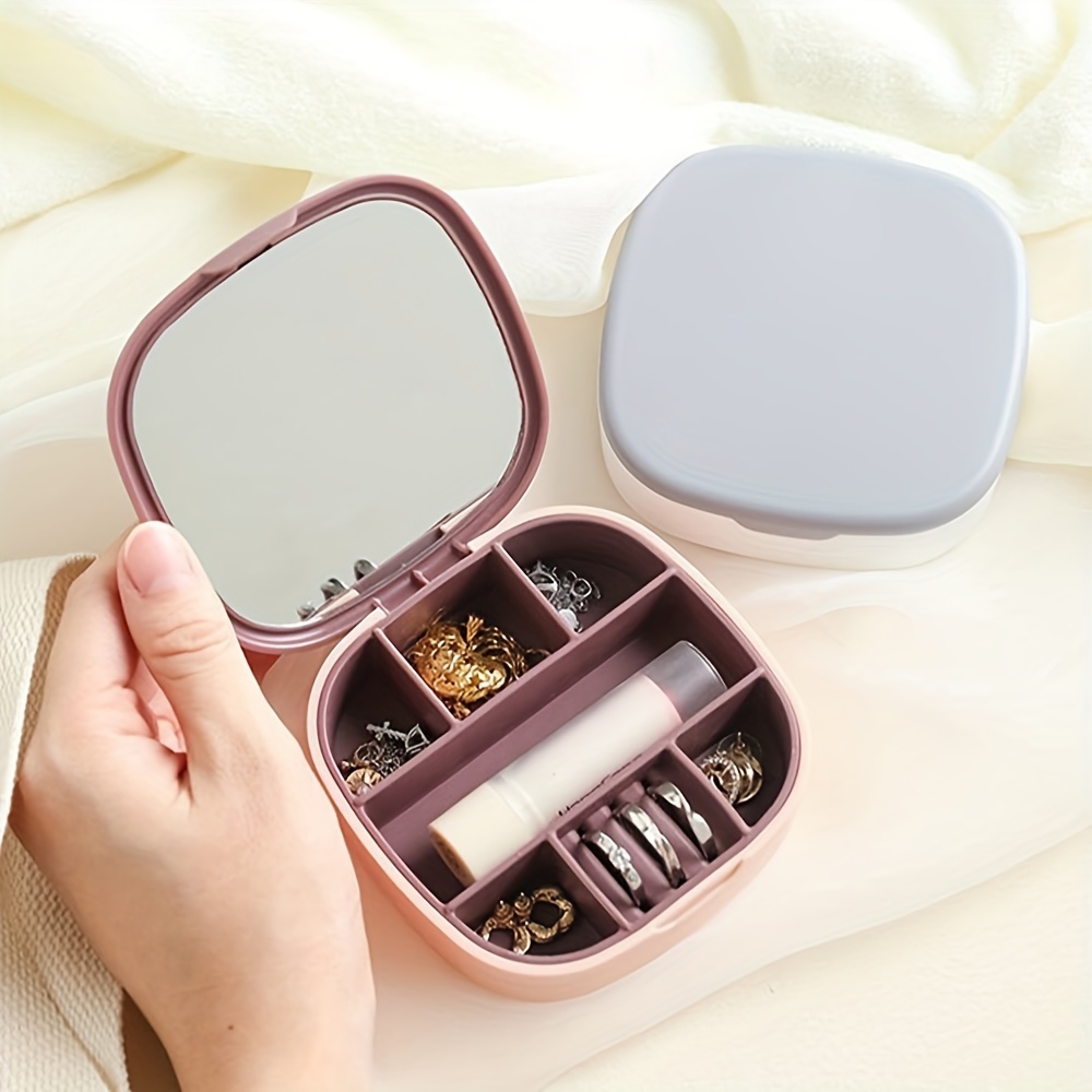 

1pc Portable Jewelry Storage Box With Mirror For Women, Jewel Case, Ring Earring Necklace Pendant Lipstick Container Organizer