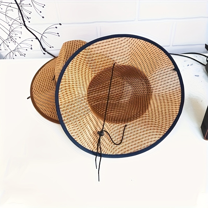 Men's Cowboy Hat Sunshade Straw Hat Outdoor Big Brim Biker - Temu