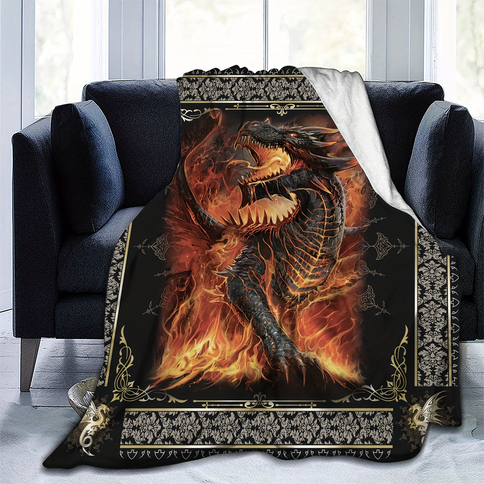 Goth Purple Giant Dragon Thin Blanket Lightweight Flannel - Temu