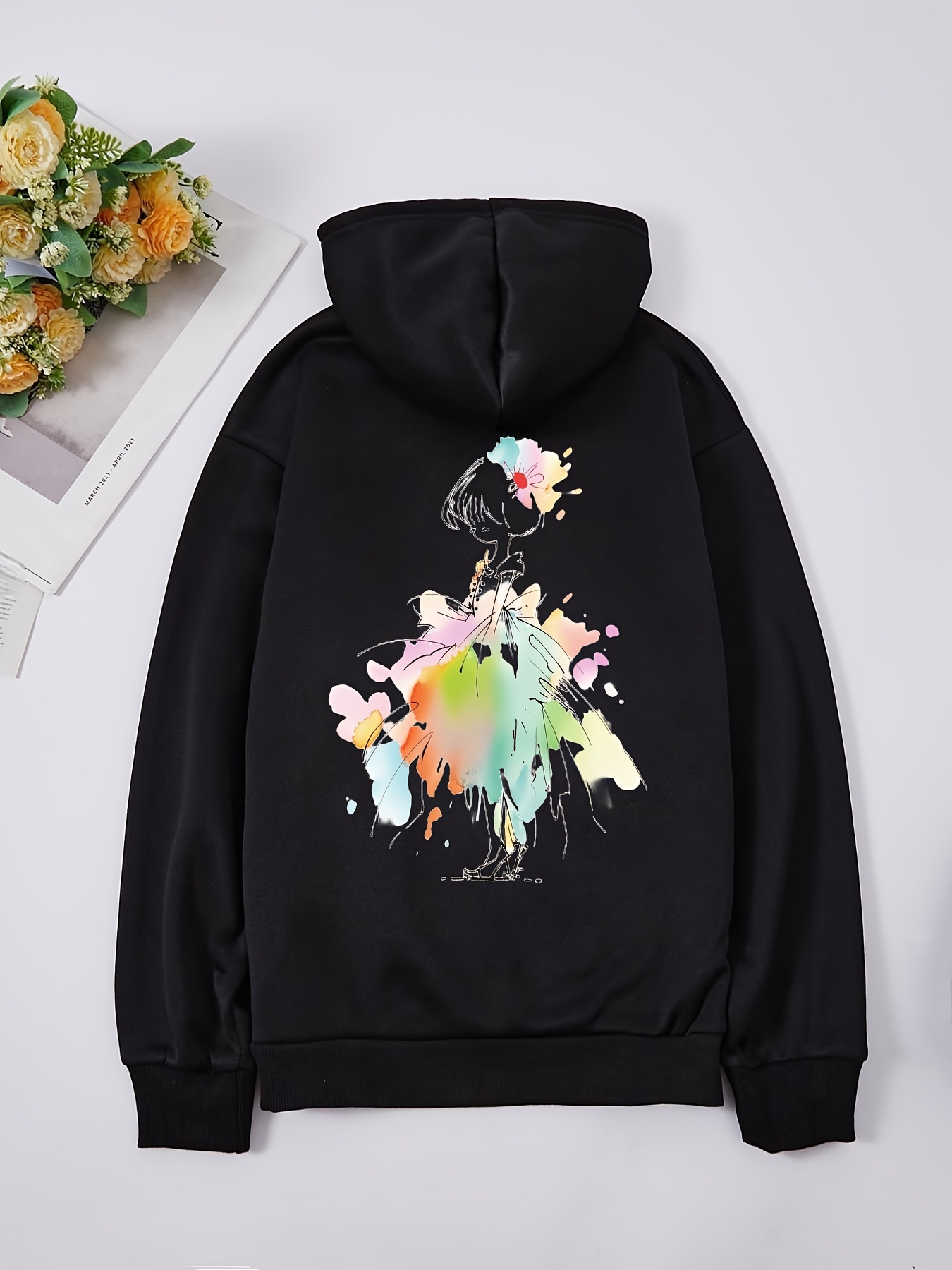 Cartoon print store drawstring hoodie