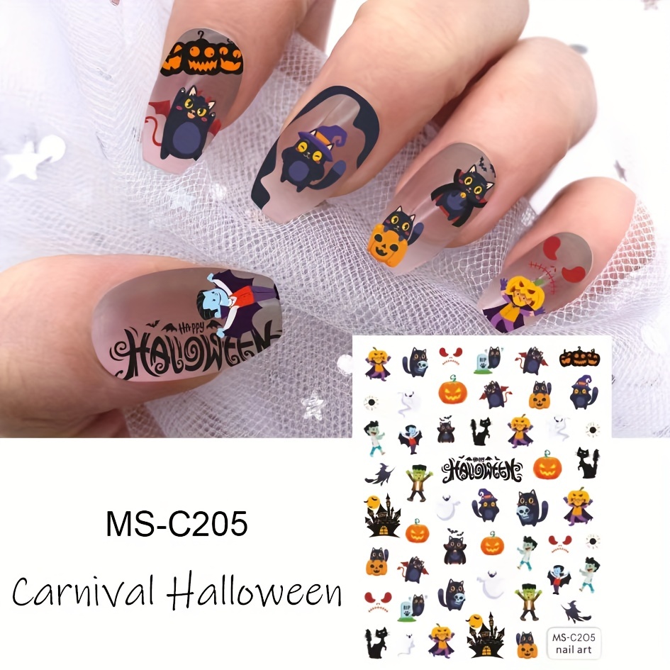 Halloween Nail Art Stickers Ghost Candy Pumpkin Cat Self Adhesive Decals