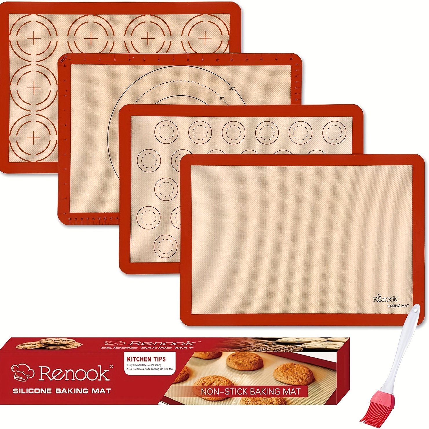 Kitchen + Home Silicone Baking Mats - Set of 2 Non-Stick, BPA Free Food Grade Silicone Mat Liners for Half-Size Cookie Sheet with Measurements