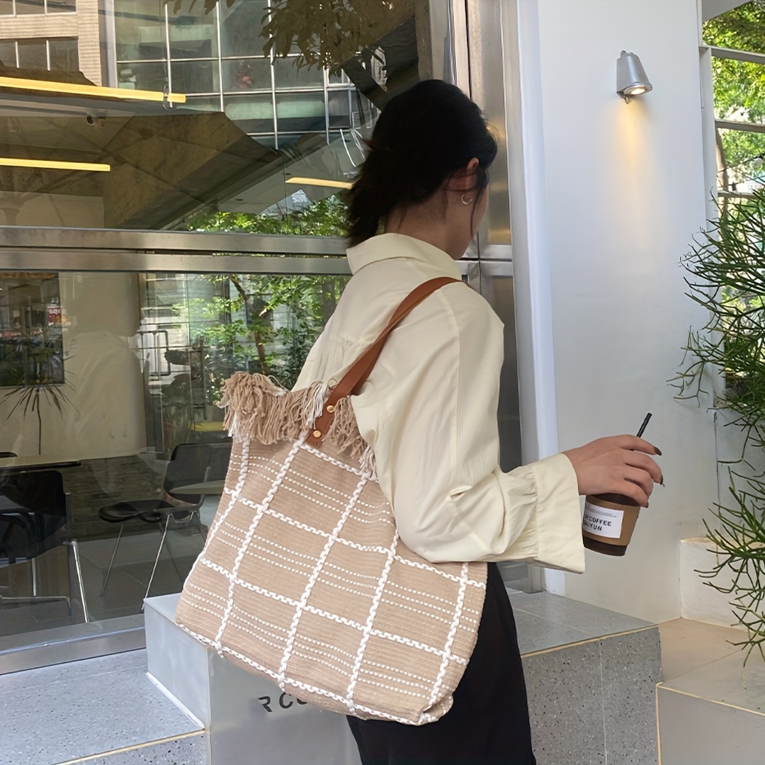 Gray and Cream Buffalo Check Plaid Grey Off White Pattern Tote Bag