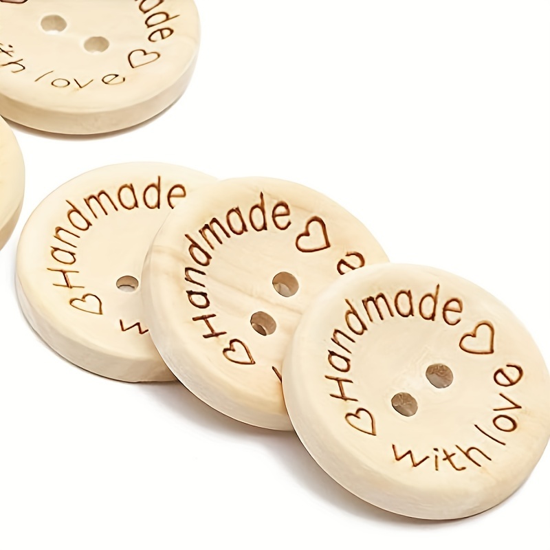 50 Wooden Buttons handmade With Love, Buttons Made of Wood