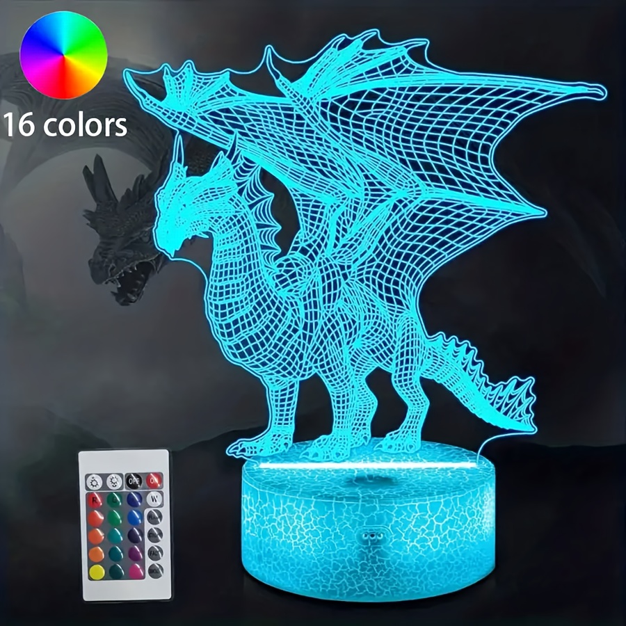 Fictory Veilleuse, Impression 3D feu Dragon en Forme de lumière Chevet Lampe  de Nuit USB Rechargeable pour la décoration intérieure Cadeau de noël 
