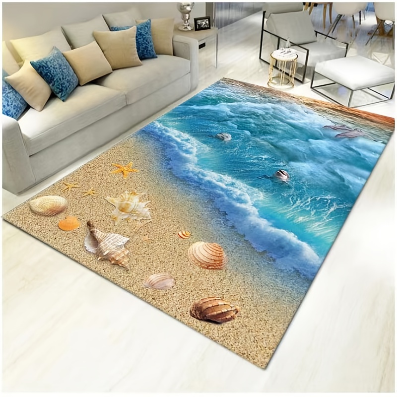 Alfombras lavables para sala de estar, dormitorio, alfombra temática de  playa y decoración del hogar, alfombra de área de conchas marinas de 6 x 8