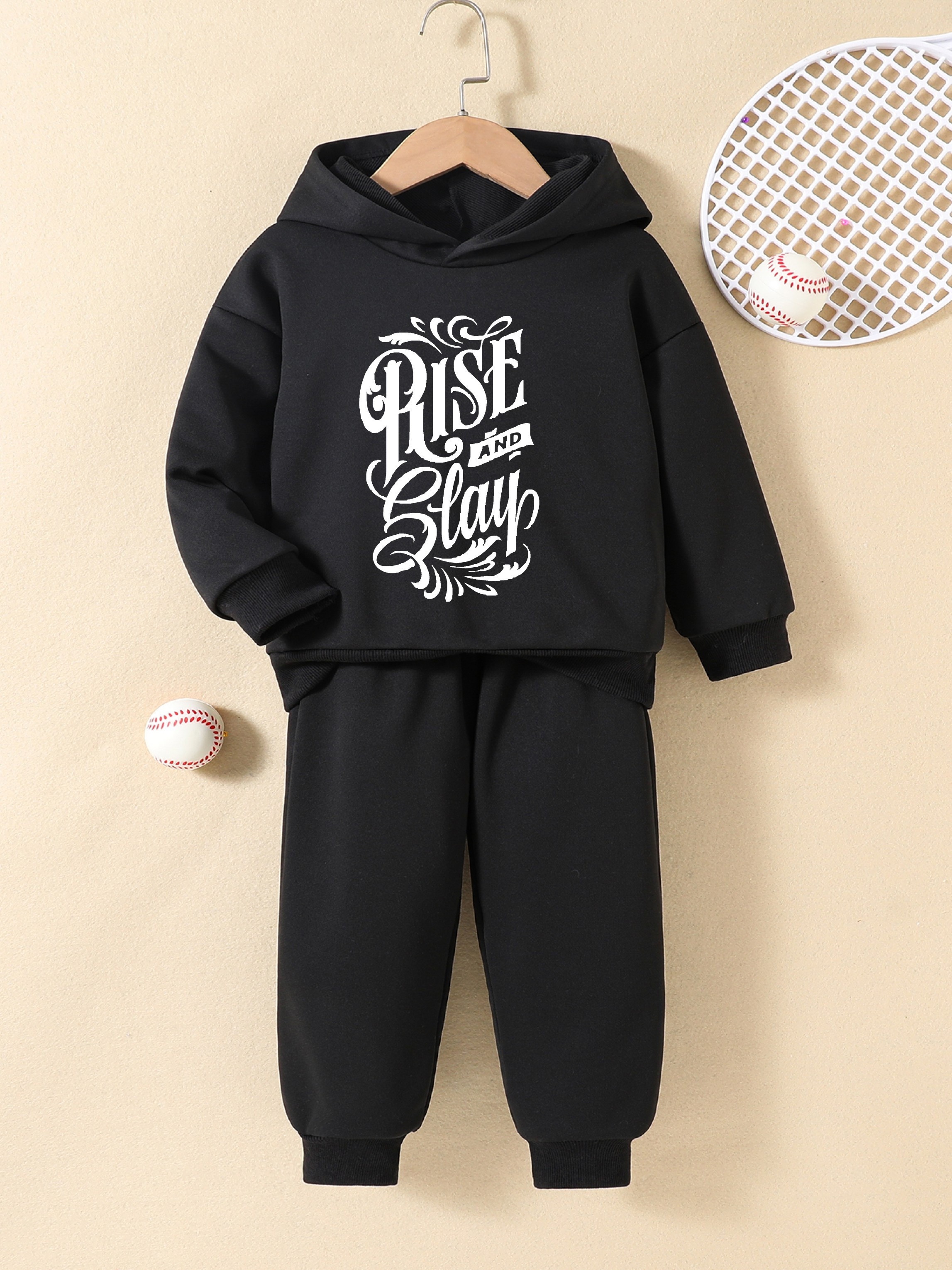 Letter Pattern Hoodies Jogger Pants Set Comfy Outfits Girls - Temu