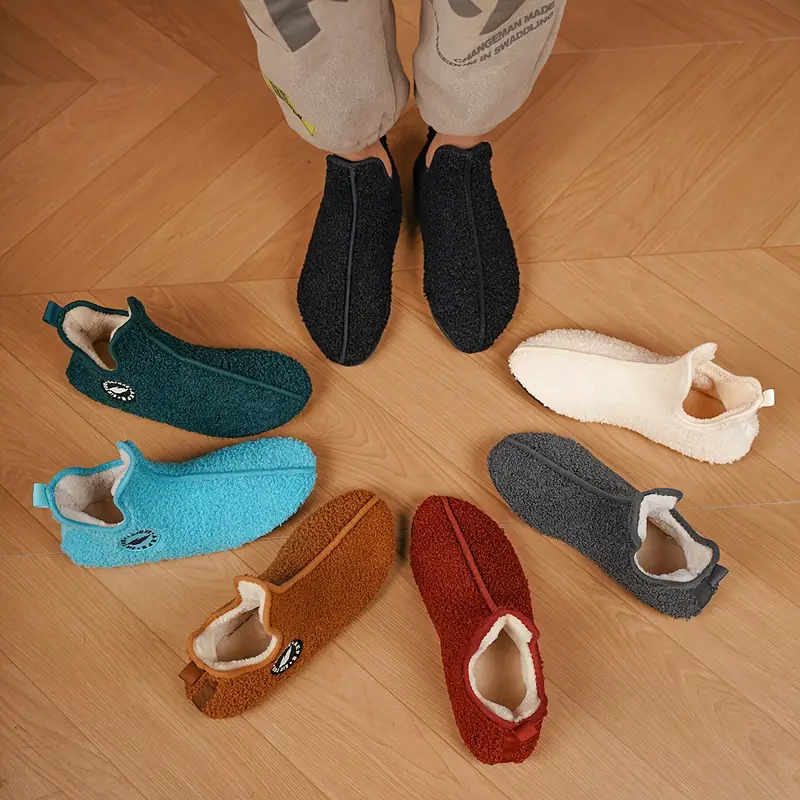 Mens House Slippers Warm Fleece Cozy Non Slip Ankle Shoes With