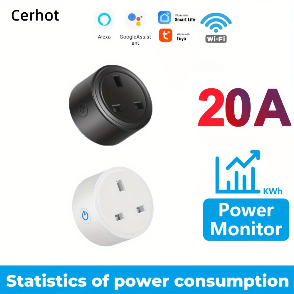 Smart WiFi UK Plug with Energy Monitor, App Control, Voice Control