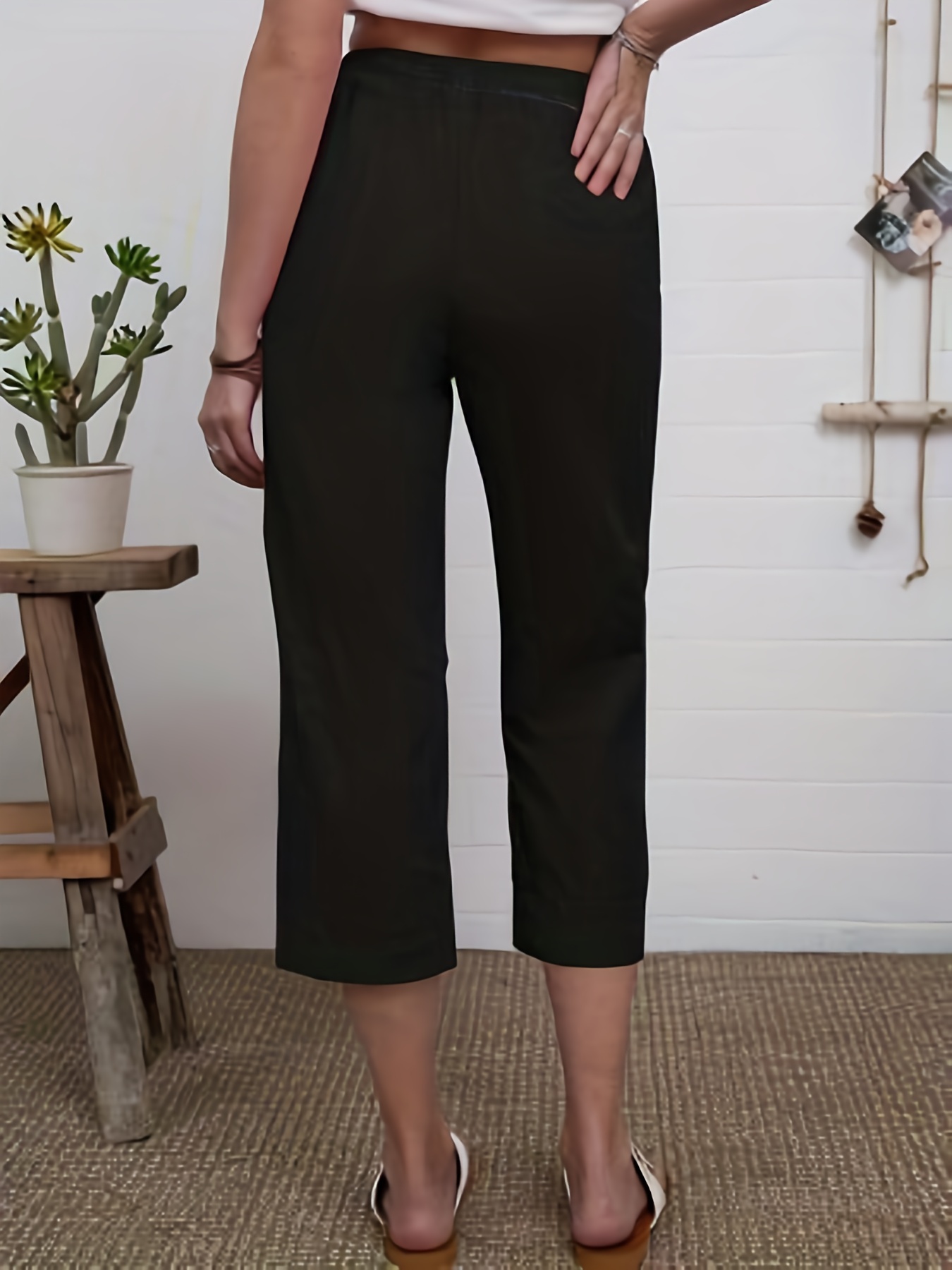 Solid Cropped Carrot Pants, Casual Drawstring High Waist Pants, Women's  Clothing - Temu Bahrain