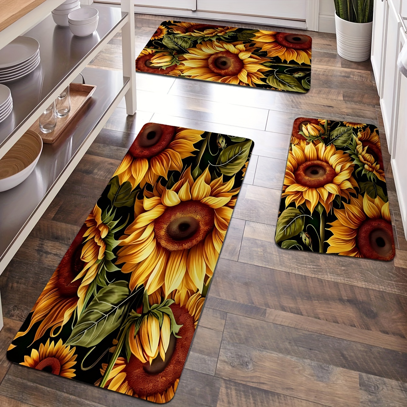 Sunflower Print Kitchen Floor Rug Dirt Resistant Floor Rug - Temu