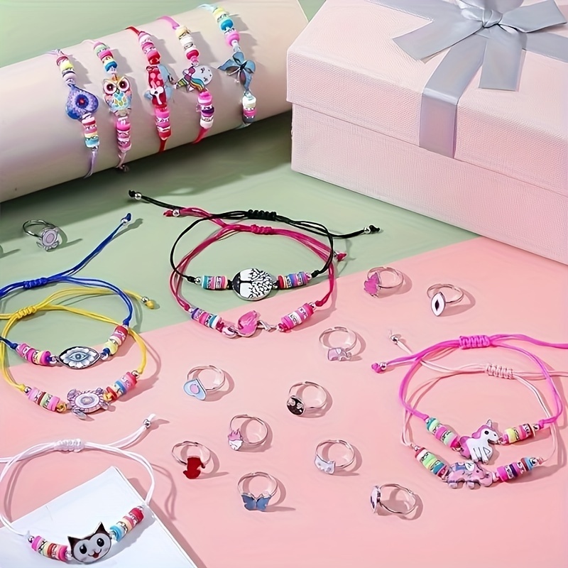 24Pcs Little Girl's Jewelry, Cute Animal Pendant Woven Bracelet Ring Set,  Dress Up Party Favor Birthday Gift