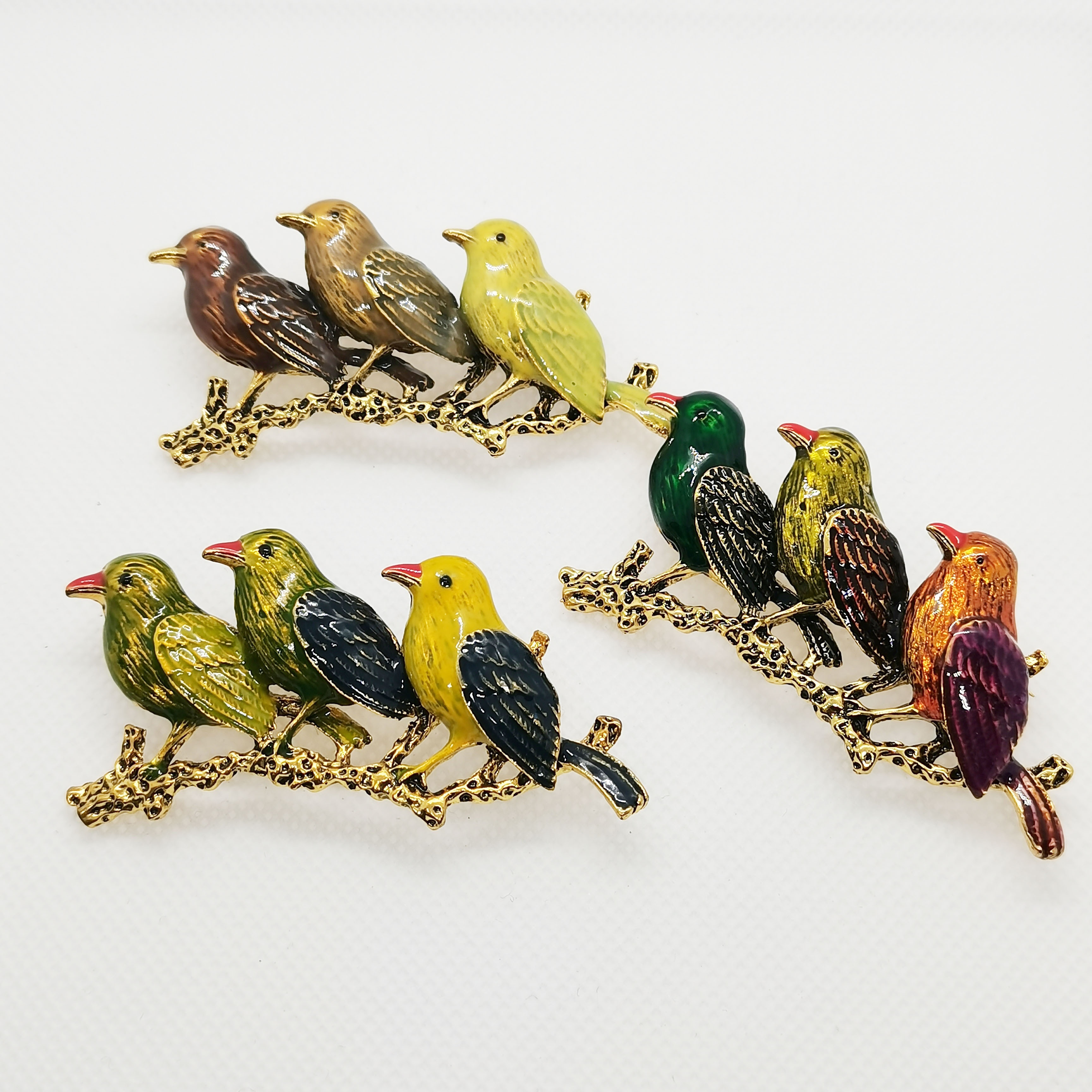 

3pcs Set Enamel Cartoon Birds Brooch Pins, Cute Alloy Fashion Accessories For Clothing And Apparel