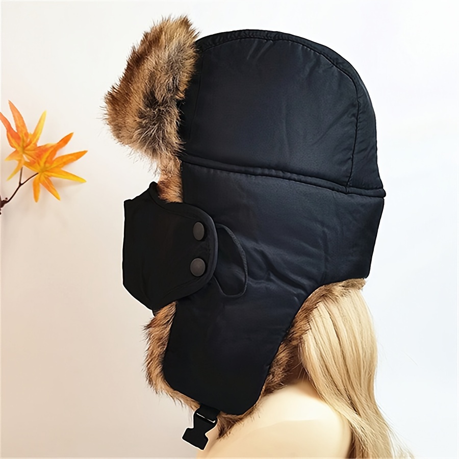 Windproof Winter Plush Inner Fashion Trapper Hat Face Ear - Temu