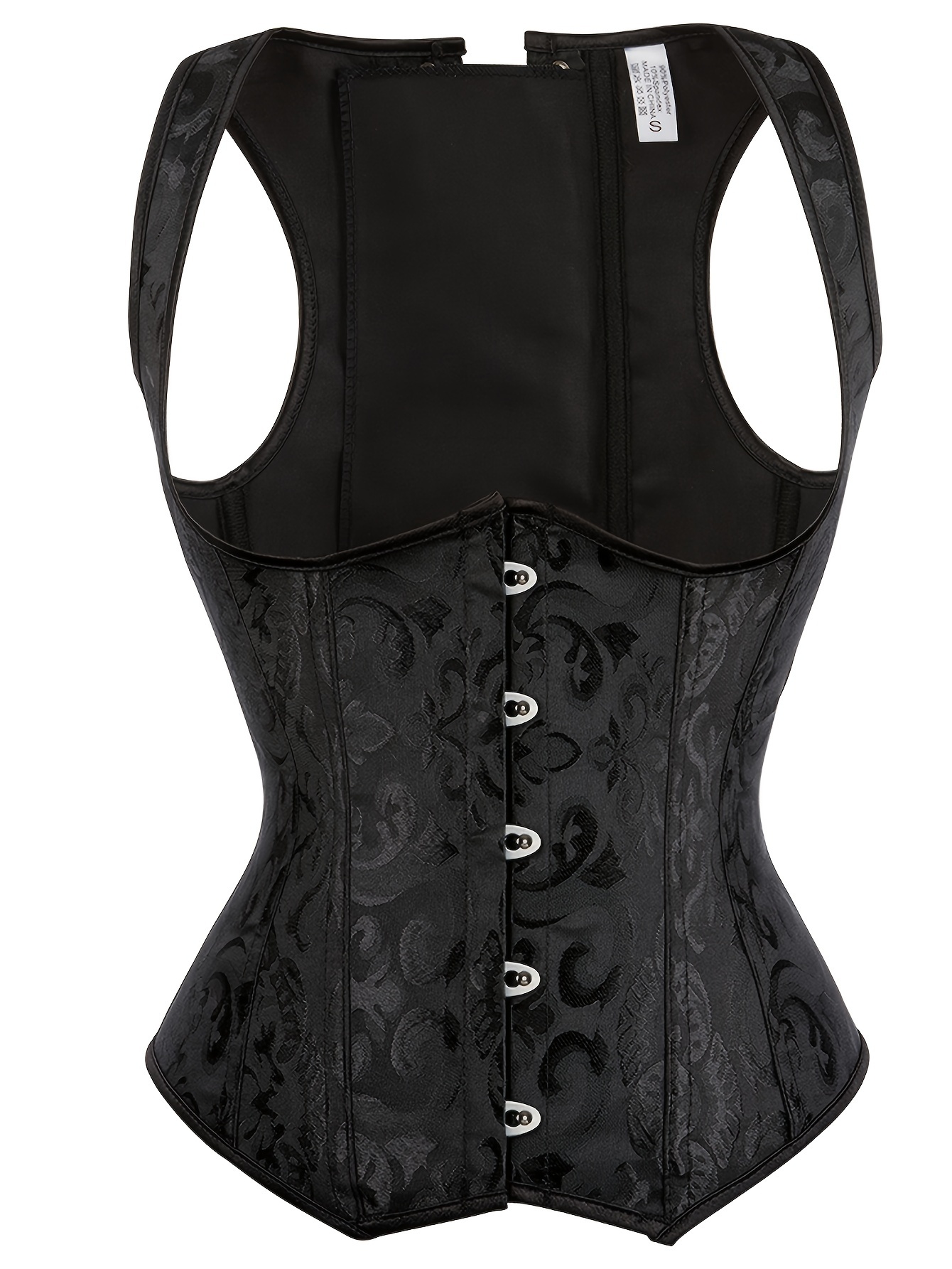  Black Corset Lace Front Brocade Gothic Plus Size Longline  Overbust Bustier Dress: Clothing, Shoes & Jewelry