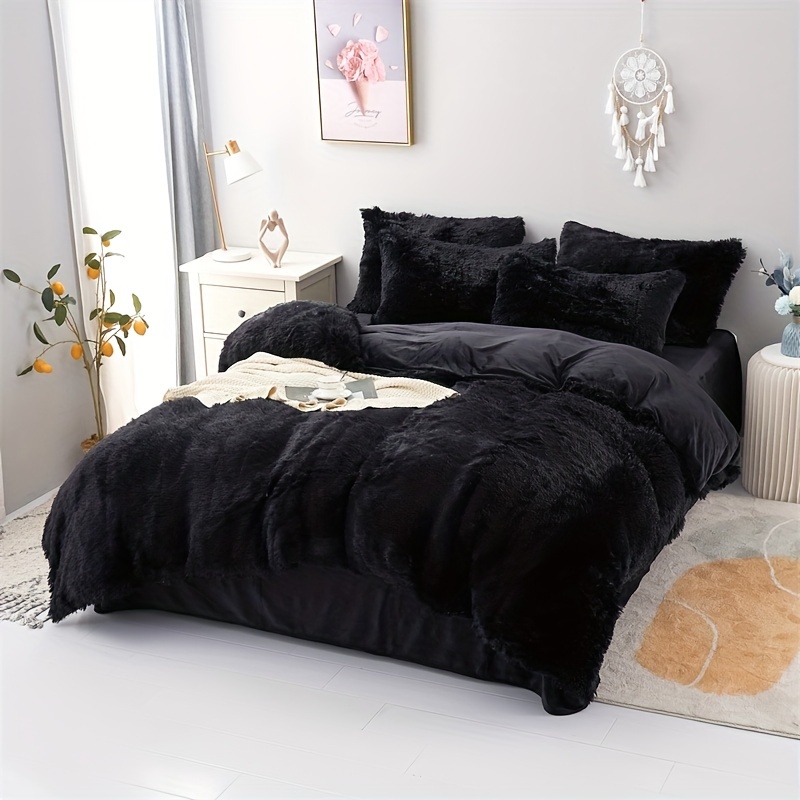 

Long Plush Warm Polyester Bedroom Quilt Cover Pillowcase Combination 3pcs 1 Quilt Cover + 2 Pillowcases