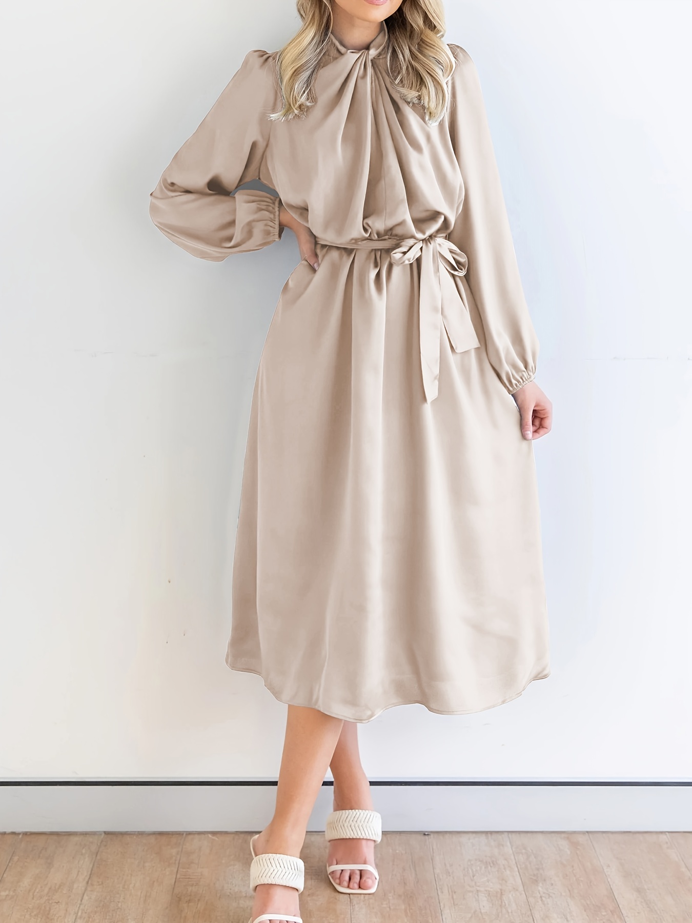 Elegant Women's High Waist Dress Fashion Solid Slim - Temu