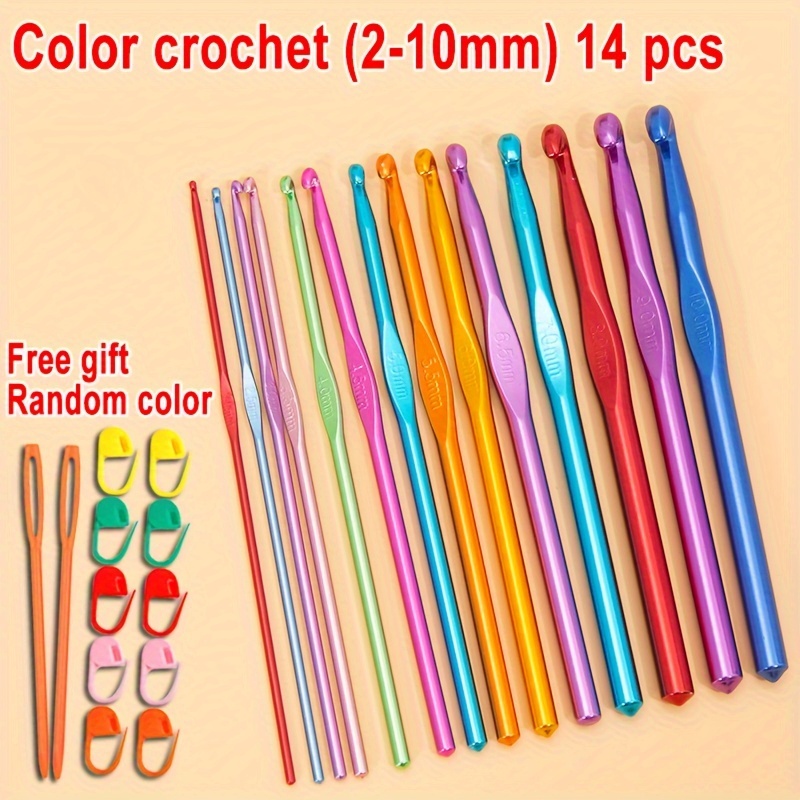 14 Pieces Colorful Aluminum Crochet Needles Craft Yarn 2-10mm Crochet Set
