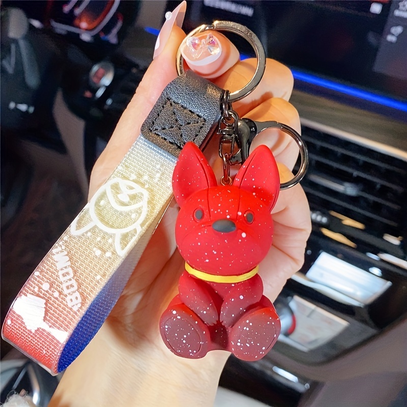 1pc Red Cartoon Lovely Resin French Bulldog Keychain