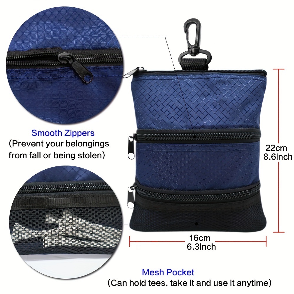 golf pouch with clip zipper golf ball bag with 3 pockets golf accessories pouch for storing balls tees mobile phone keys cards and cash gift for golfers details 0