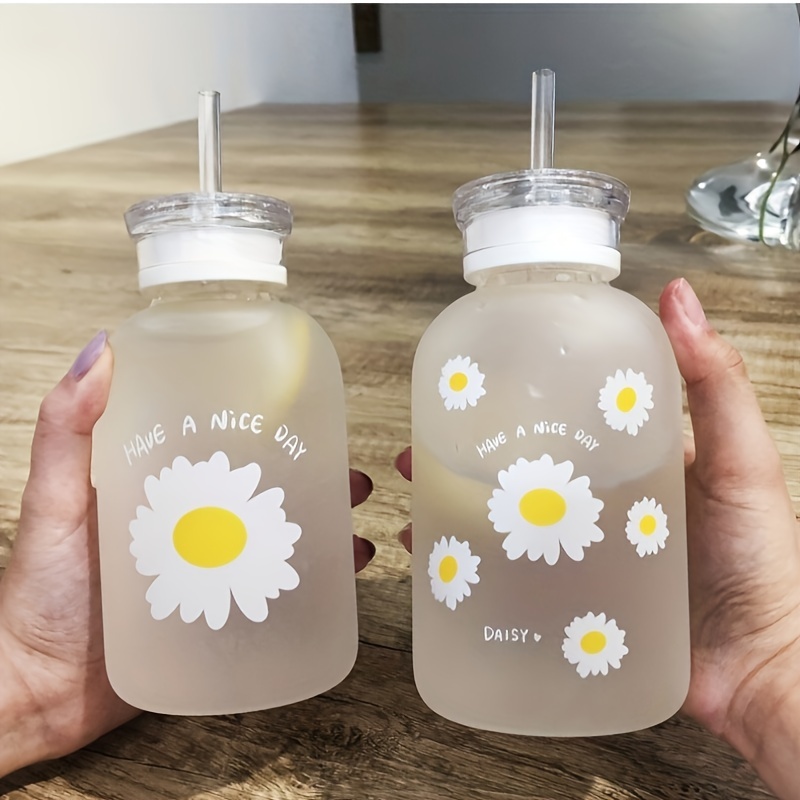 Matte Glass Water Bottle With Straw And Scale Cute Little - Temu