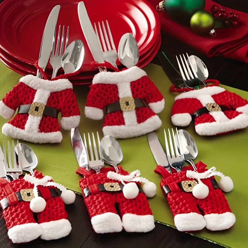 

6pcs, Santa Suit Christmas Cutlery Holder Tableware, Silverware Bag Decorations, Christmas Decor, Table Decor, Home Decor, Kitchen Decor