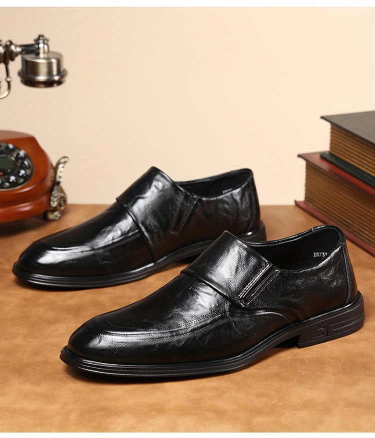 zapatos de vestir de cuero sintético auténtico para hombre, zapatos formales de  , zapatos casuales para caminar, zapatos sin cordones para hombre. Detalles del producto 7