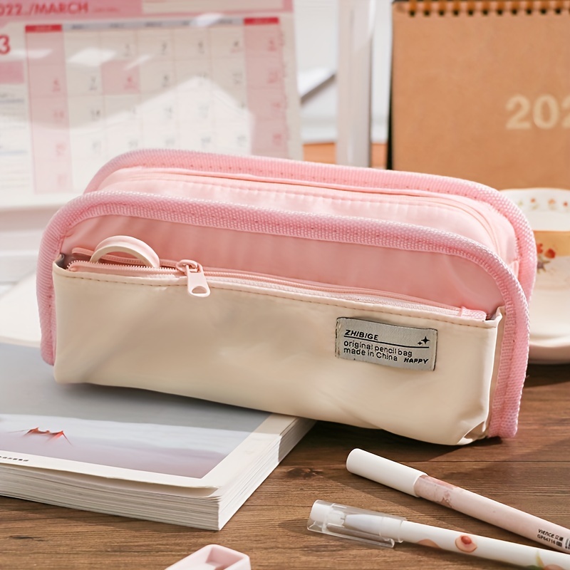 Elegant Double Layer Large Capacity Pencil Pouch Pink Sweet Color for  Student