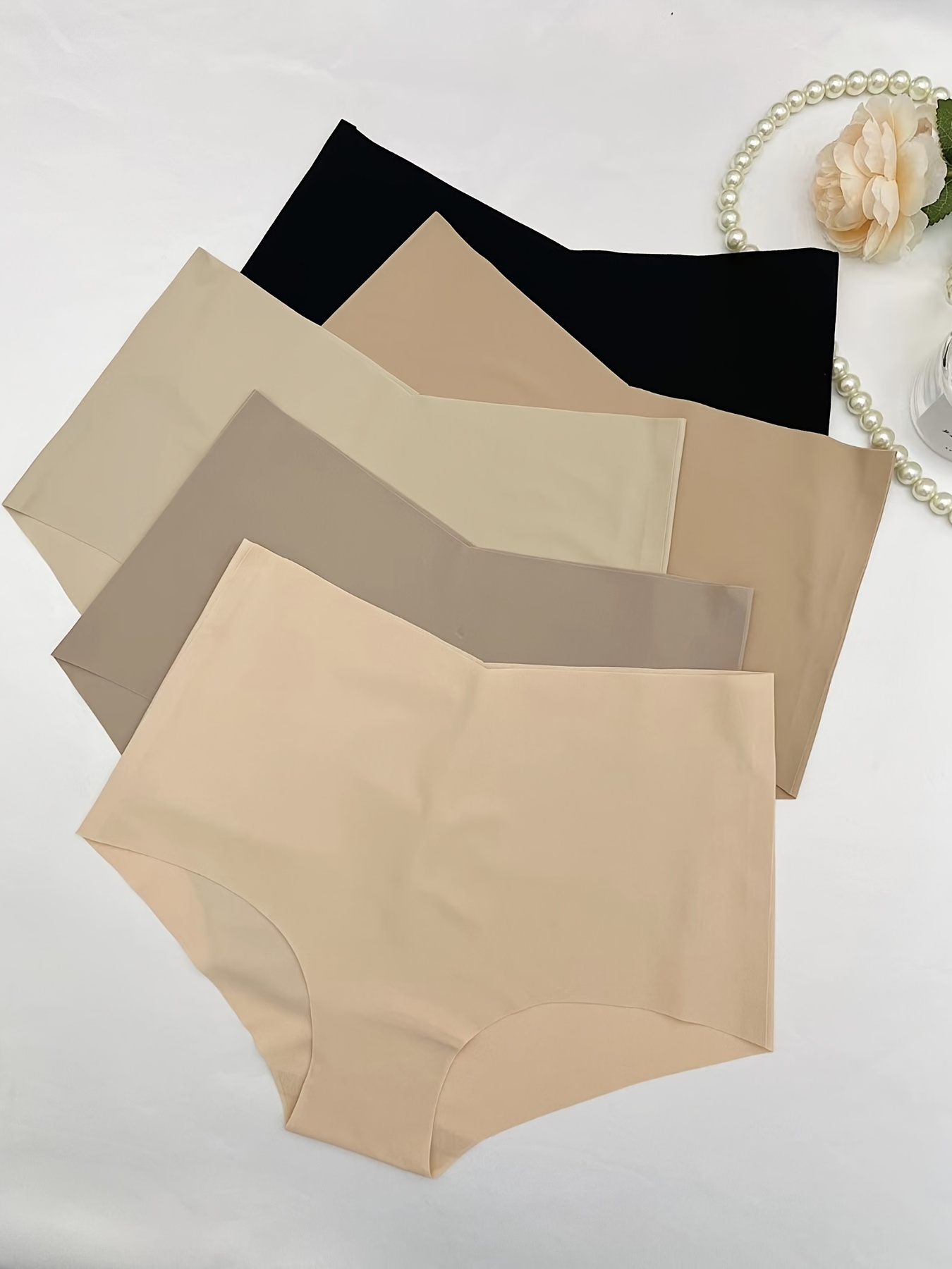 4pcs Solid Plain Boyshort Panties, Soft & Comfort Low * No Show Panties,  Women's Lingerie & Underwear