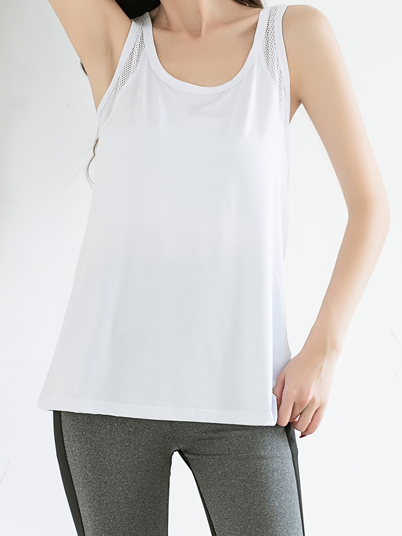 Scoop Neck Tank Top Casual Solid Sports Fashion Sleeveless - Temu
