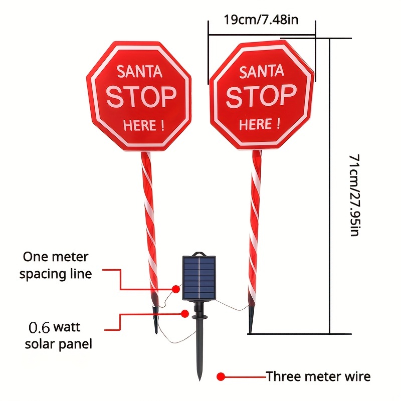 1 pack one tow two solar power stop sign christmas light sign christmas decoration ambient light led walking stick light outdoor lawn garden light details 2