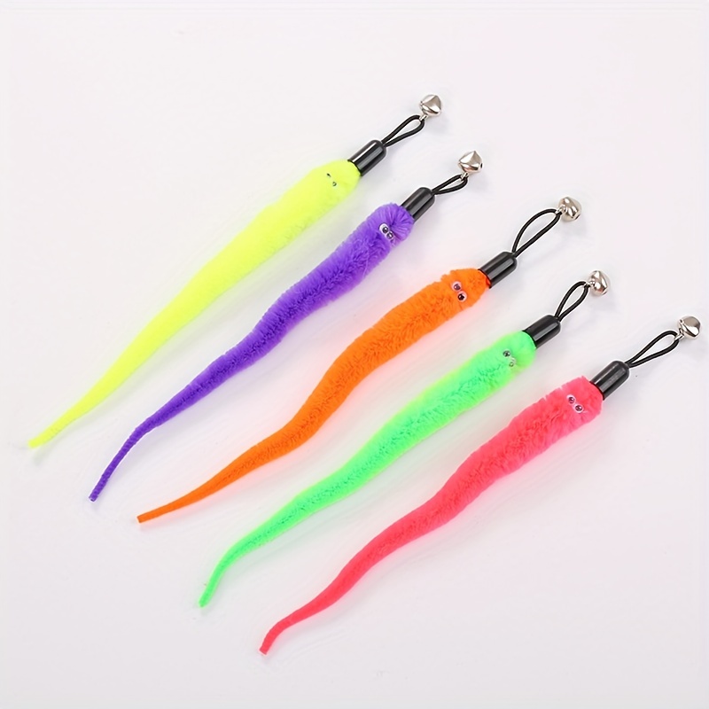 A Three-section Extendable Cat Teaser Wand with 5 Replaceable for CATERPILLAR Heads, a Set of Interactive Cat Toys for Play