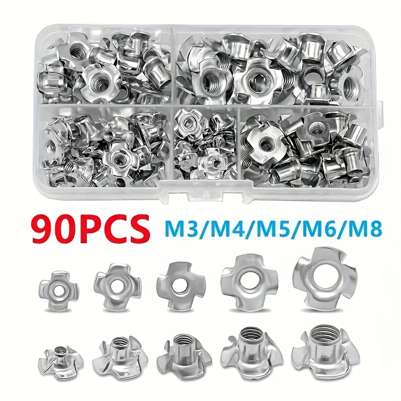 50Pcs Four Claw Nuts Galvanized Accessories Durable Fastener Threaded  Insert Inlaid Nut for Rock Climbing Holds Wooden Furniture , M8
