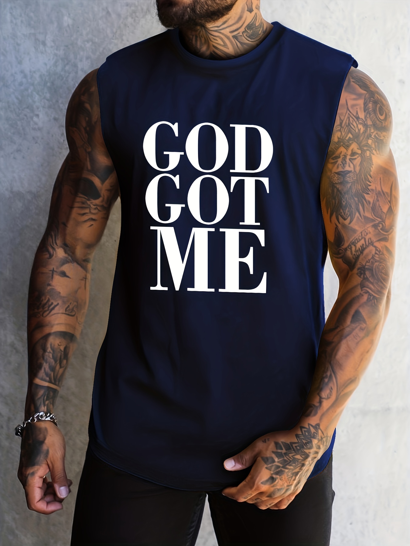 god Got Me」メンズカジュアルノースリーブタンクトップ、メンズ通気性 ...